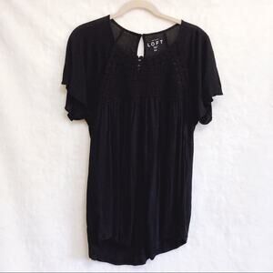 LOFT Black Crochet Yoke Top